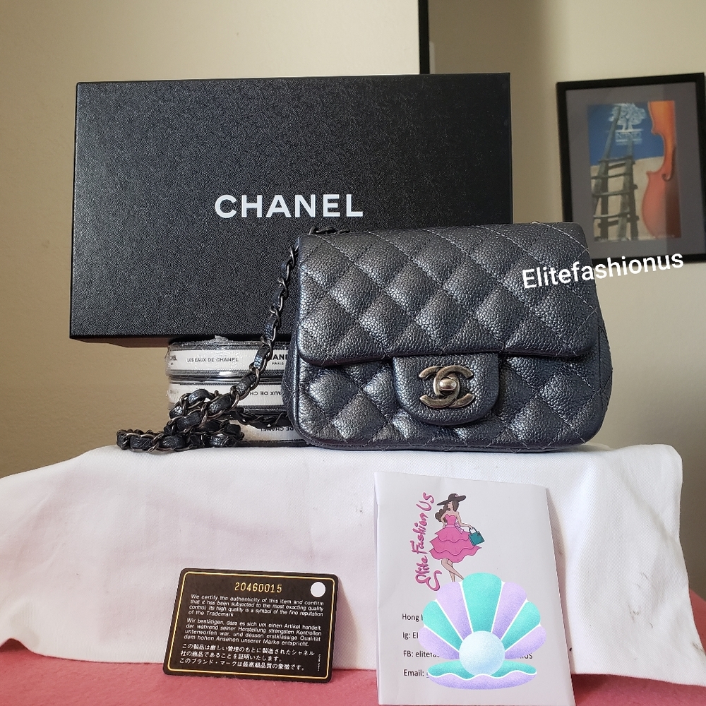 Chanel classic mini square iridescent grey bag
